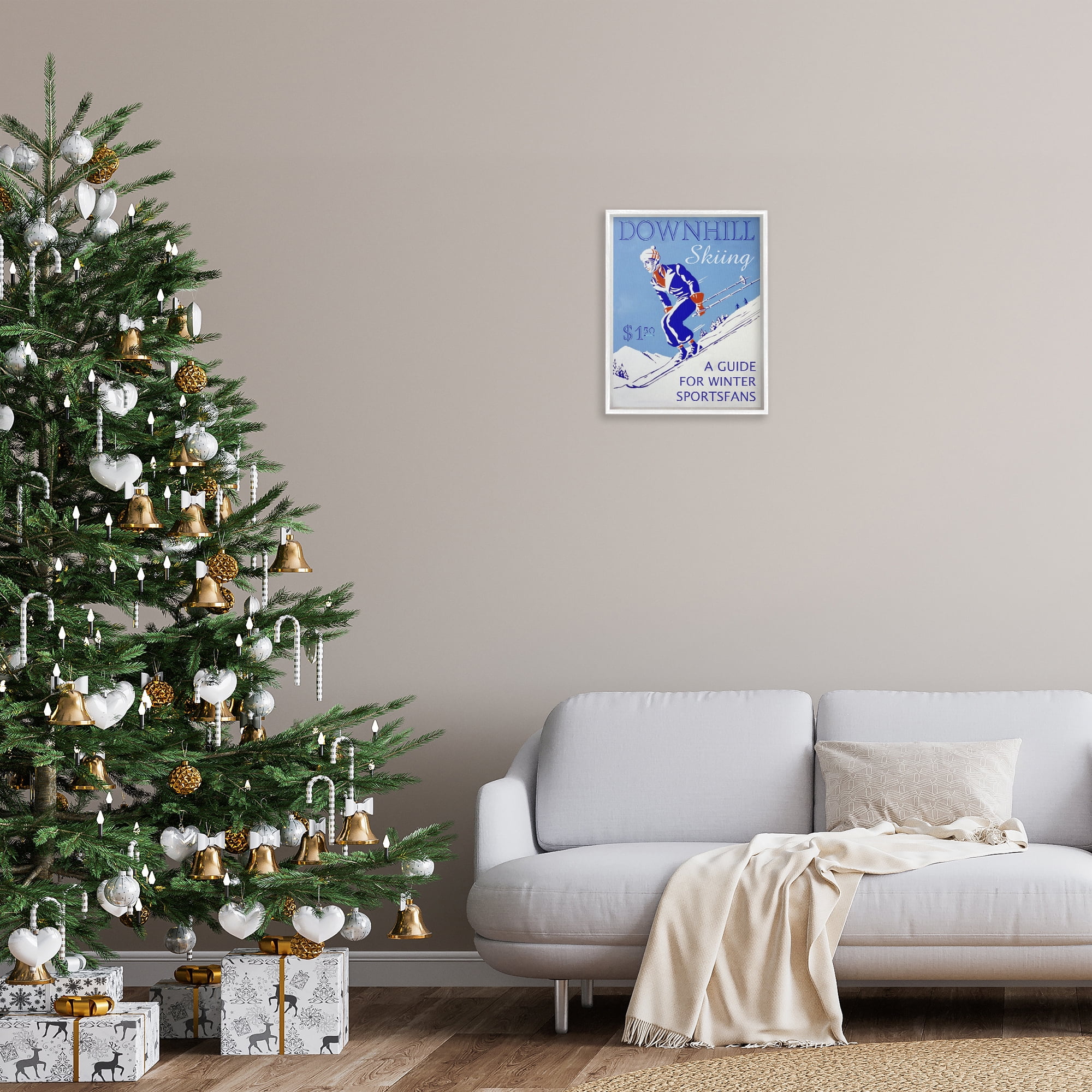 Stupell Industries Vintage Downhill Skiing Sports Painting White Framed Art Prints Wall Art, 16 x 20