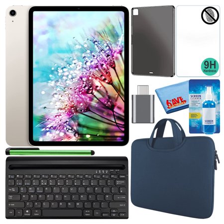 Apple 10.9" iPad Air (2022, 256GB, M1 Chip, Wi-Fi, Starlight) (MM9P3LL/A) Bundle with Blue Zipper Sleeve + Screen Protector + TPU Case + Keyboard + LCD Cleaner