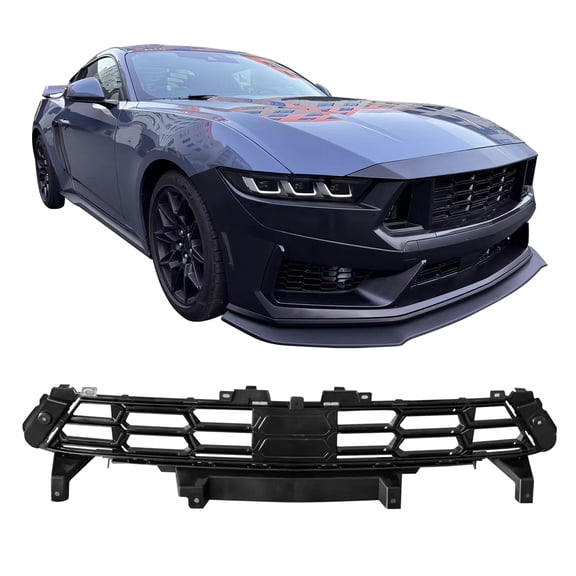 Ikon Motorsports Front Lower Grille Compatible with 2024-2026 Ford Mustang 7th Gen S650 Dark Horse Handling Package Style Unpainted Black ABS Plastic Replacement Front Bumper Grill 1PC