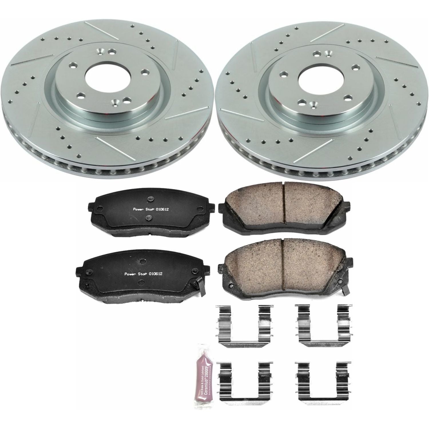 PowerStop Front Z23 Evolution Sport Carbon-Fiber Ceramic Brake Pad and Drilled & Slotted Rotor Kit Fits: HYUNDAI KIA Select Models K7083
