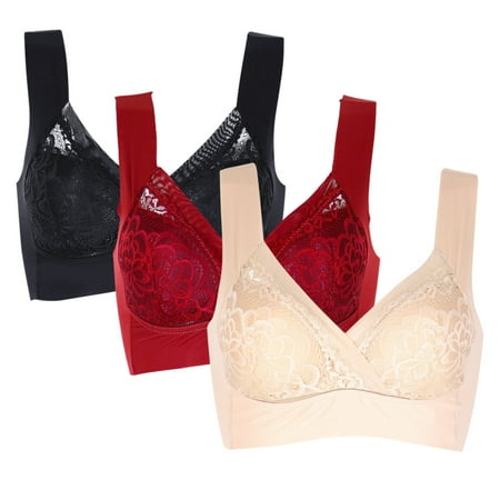 

Spdoo Plus Size Wireless Minimizer Bras for Women Front Cross Racerback Back Smoothing Bra Lingerie 3 Pack