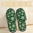 House Slippers for Women Men, green grid white snowflakes Plaid Stylish