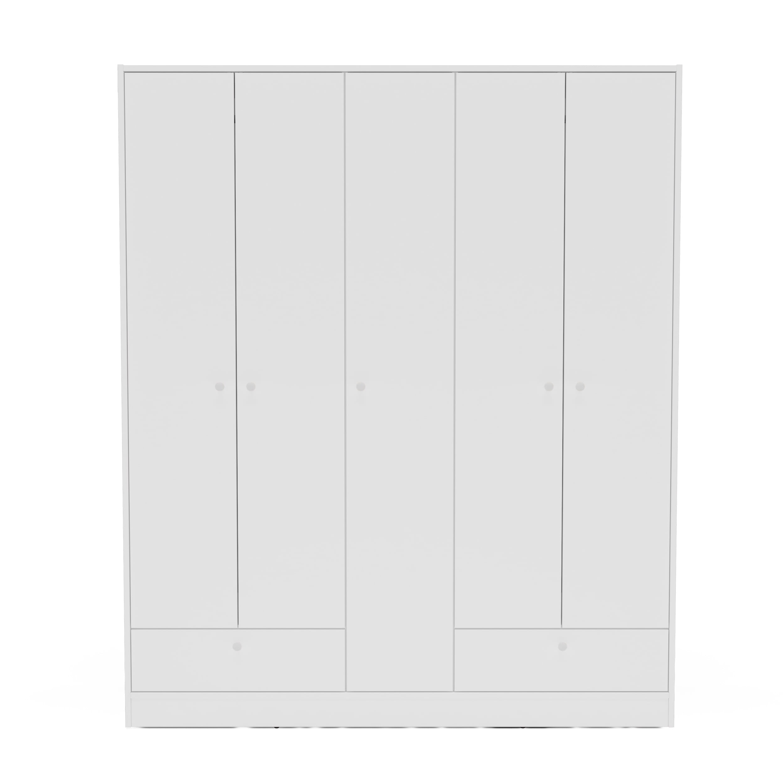 Polifurniture Denmark 71 in. 5 Door Adult Armoire with 2 Drawers, Shelves & 2 Hanging Rods, White Wood