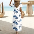 thumbnail image 4 of Womens Holiday Dresses Ndbuld Women's Loose Short Sleeved Round Neck Fashion Bohemian Flared Split Floor-Length Maxi Dress Light Blue M, 4 of 7