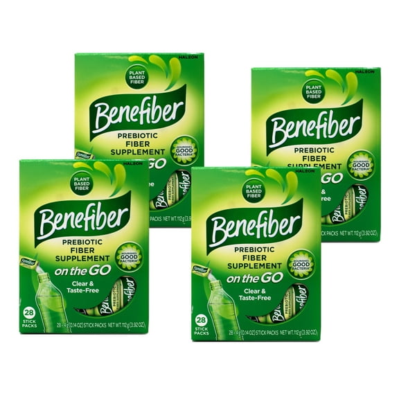 Benefiber Fiber Sugar-Free On the Go Stick Packs, Unflavored, 28 Ea (Pack of 4)