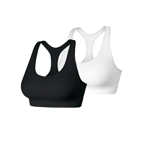 Hanes Sport Women's Racerback Sports Bra with Compression, 2-Pack Black/White L
