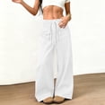 thumbnail image 2 of Women's Wide Leg Pants Faux Suede High Waist Barrel Palazzo Pants Casual Waistband Drawstring Comfy Baggy Trousers White, 2 of 8