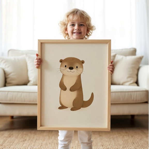 Otter Poster, Cute Baby Otter Poster, Animal Nursery Wall Art, Stretched Canvas Size 8x12