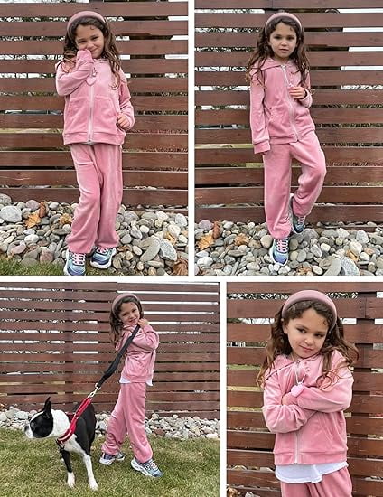 Oudiya Girls 2 Piece Outfits Velour Tracksuit Hoodie and Jogger Set Sweatsuit Athletic Clothes Sets