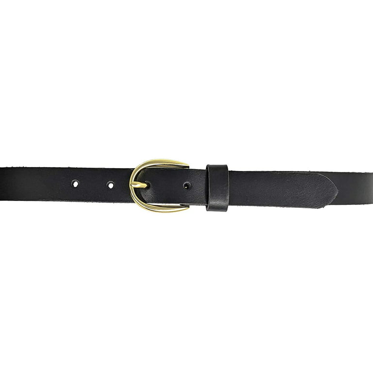 Anchor21 Genova Womens Black Belt - SM - 35 mm Full Grain Leather Polished Brass  Buckle Smooth Solid 