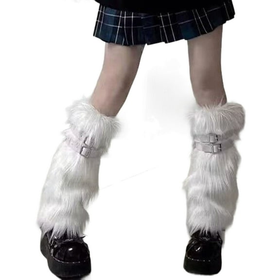 Women Party CostumeBuckle Faux Furs Fuzzy LongShoes Cuffs Cover Leg Warmers/Boot Sleeves/Boot Covers