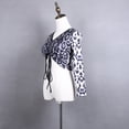 thumbnail image 4 of Leopard Ruched Bust Knit Dance Crop Top Drawstring Top Long Sleeve Dance Clothes Crop Top, 4 of 7