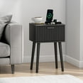 thumbnail image 6 of Nightstands Set of 2, Small Side Table, Bedside Table with Fluted Door, Solid Wood Feet; Modern Mid-Century End Table for Bedroom, Small Space (Black), 6 of 6