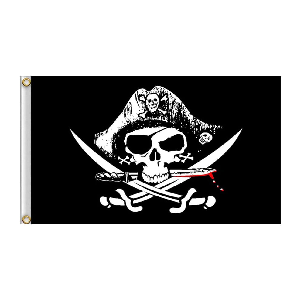 Skull and Crossbones w/ Death Zone Pirate Flag 4"x6" Desk Set Table Gold Base 