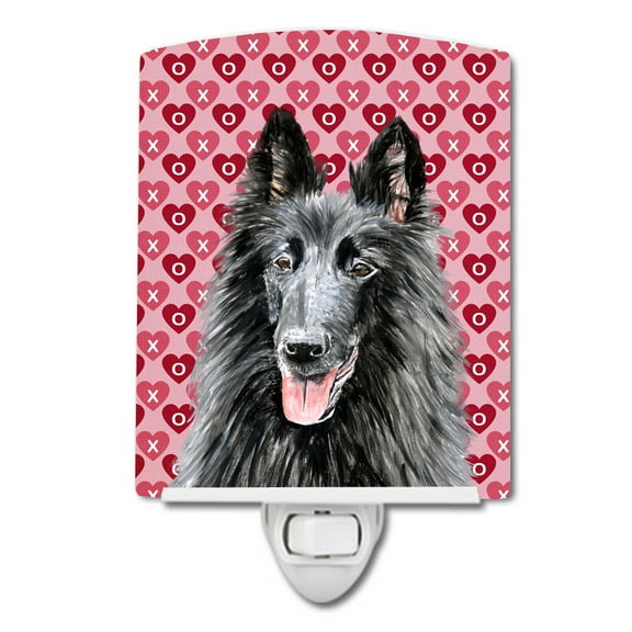 Caroline's Treasures SC9241CNL Belgian Sheepdog Hearts Love and Valentine's Day Portrait Ceramic Night Light, 6x4x3",