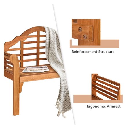 Eucalyptus Wood Outdoor Bench - 49 Inch Folding Patio Garden Bench with Backrest & Armrests - Space Saving, Heavy Duty