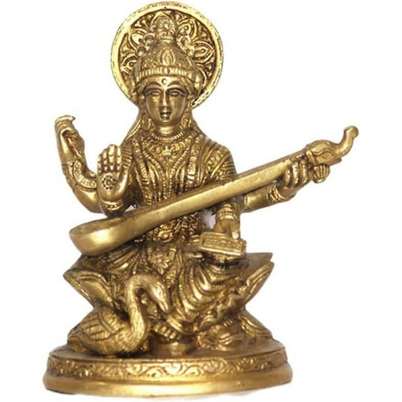 Zap Impex Brass Saraswati Idol Saraswati Goddess Sitting Statue on Lotus for Home