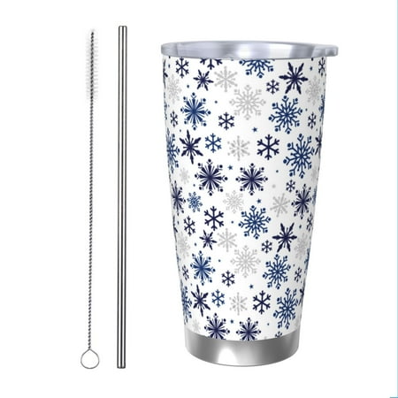 

KLL blue Snowflake Prints Print 40oz Stainless Steel Insulated Car Cup with Spillproof Lid - Keep Your Drink Hot or Cold on the Go-Straw Two-piece Set