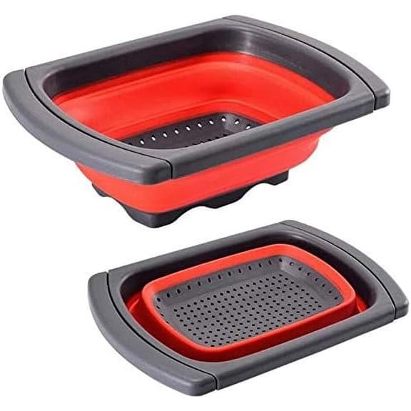 Polerce Collapsible Kitchen Colander, 6-Quart, Red Silicone Over-the ...