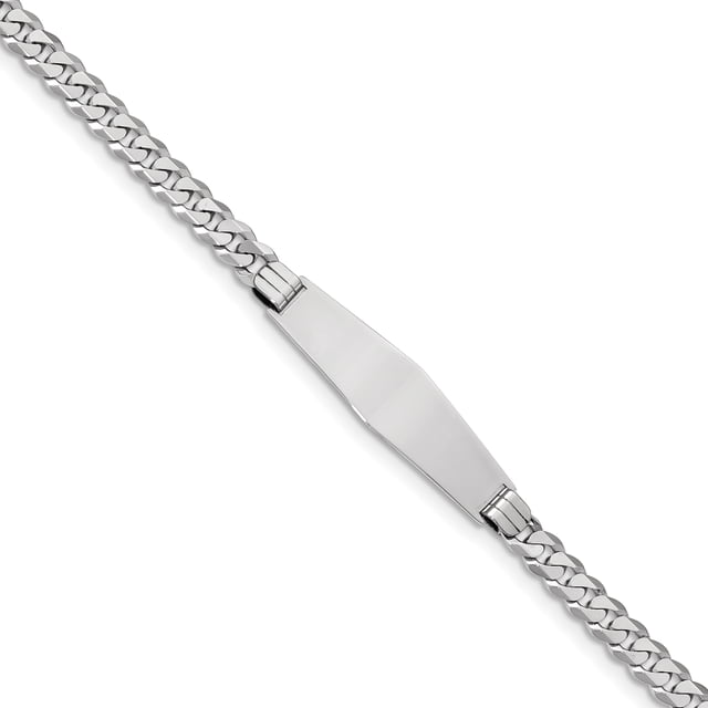 14k WG Flat Curb Link Soft Diamond Shape ID Bracelet (Weight: 10.29 Grams, Length: 7 Inches)