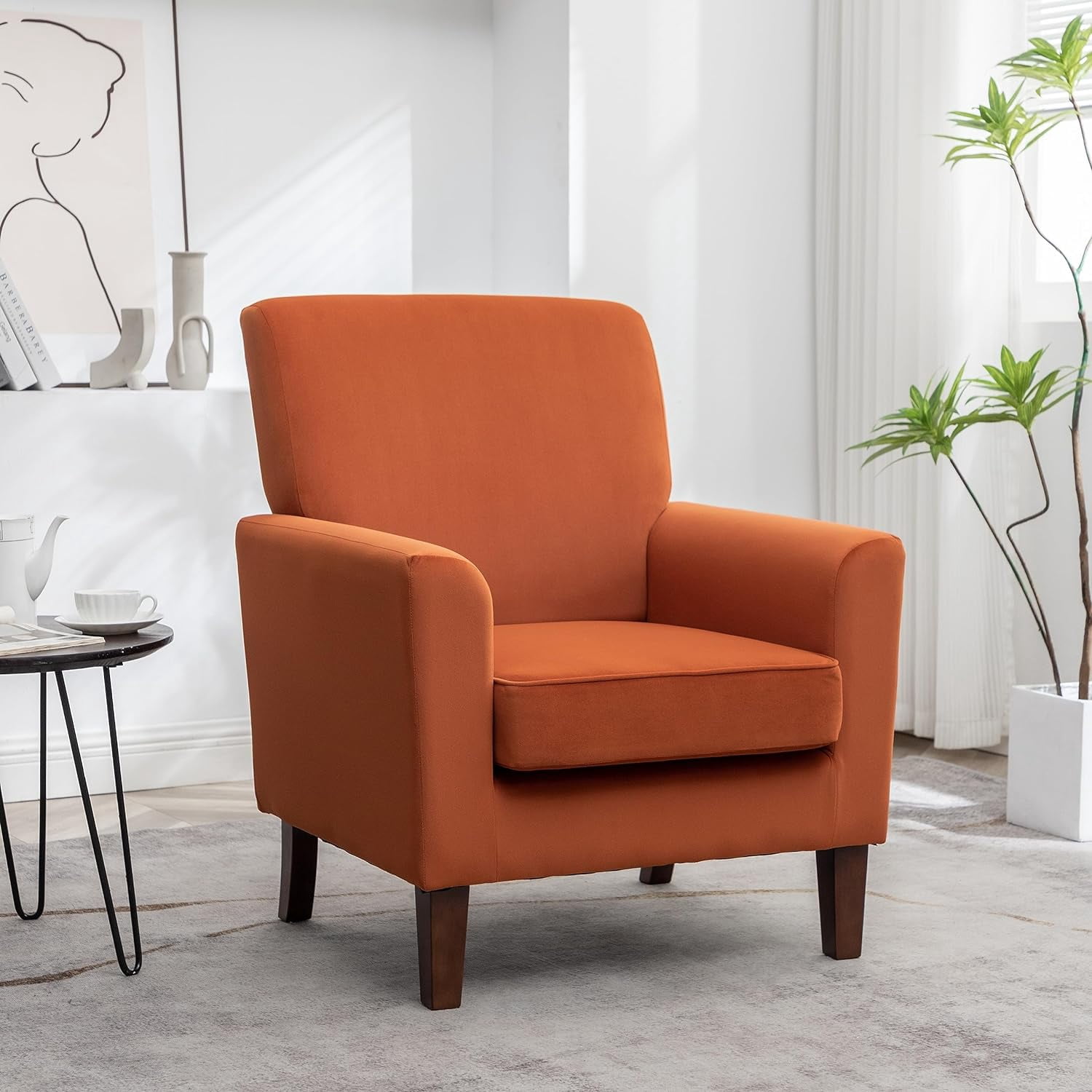 US Pride Furniture Contemporary Accent Arm Chair with Birch Wood Frame and Microfiber Upholstery Armchair for Office and Living Room Decor Removable Cushions Orange