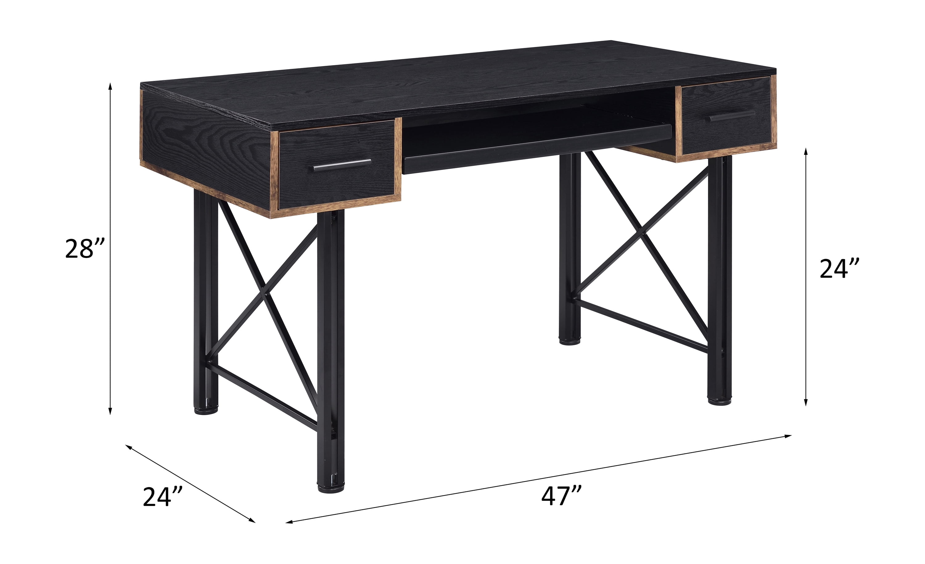 Black Computer Desk with 2 Drawers and Keyboard Tray