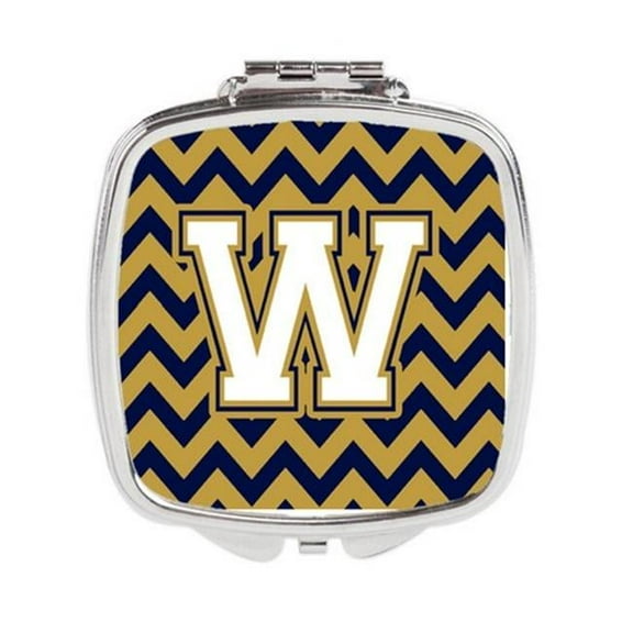 Letter W Chevron Navy Blue & Gold Compact Mirror