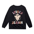 thumbnail image 3 of Krdevn Kids Retro Spooky Season Floral Ghost Bat Graphic Crewneck Sweatshirt Long Sleeve Casual Pullover Top for Halloween Holiday Outfit Black,8-9 Years, 3 of 4