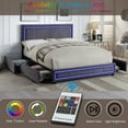 thumbnail image 3 of Modern Full Size Storage Bed, Upholstered Platform Bed with Wood Frame, 4 Drawers Design, Rgb LED Light and Height Adjustable Headboard for Bedroom, Gray, 3 of 8