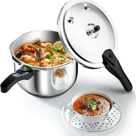 WantJoin 6QT/8QT/10QT Heavy-Duty Aluminum Pressure Cooker - Safety Lock, Release Valve, Canner Rack, Induction/Gas Compatible, Fast Cooking Soups, Stews, Rice
