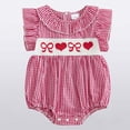 thumbnail image 2 of Pandaie 3-18M Newborn Baby Girls Smocked Bubble Romper Cute Embroidery Bowknot Ruffle Bodysuit Sleeveless Summer Outfit Infant Toddler Summer Clothes Red, 2 of 9