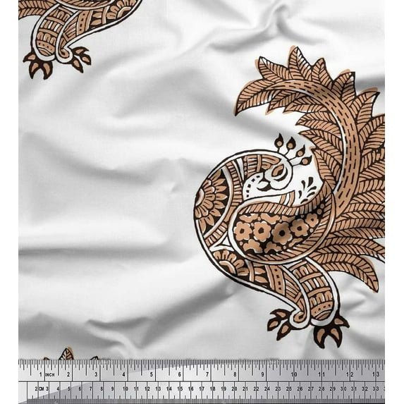 Soimoi Silk Fabric Peacock Block Print Sewing Fabric Yard 42 Inch Wide