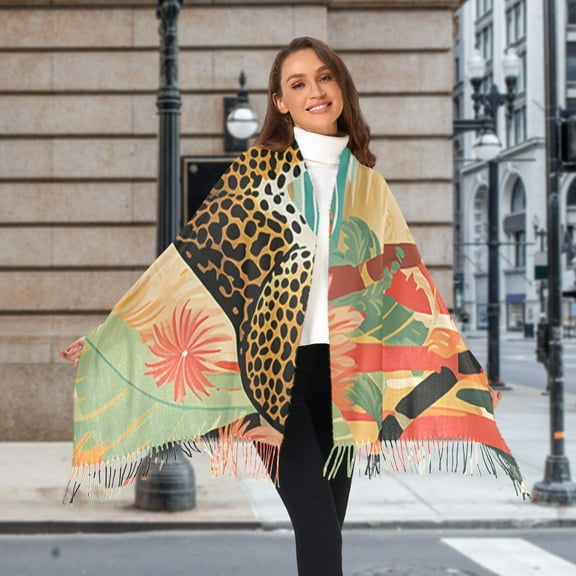 Leopard Cheetah Trees Lake Winter Scarf for Women Fashion Warm Long Soft Blanket Scarves Gifts