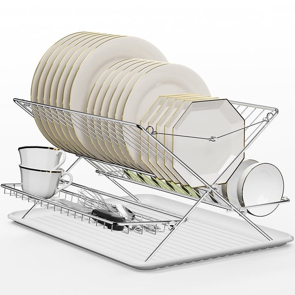 Tababao 2-Tier Stainless Steel Foldable Dish Racks
