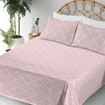 thumbnail image 3 of Ambesonne Geometric Fitted & Flat Sheet with Shams 4 Pcs Set, Square Pattern Abstract, King, Rose Pastel Pink, 3 of 5
