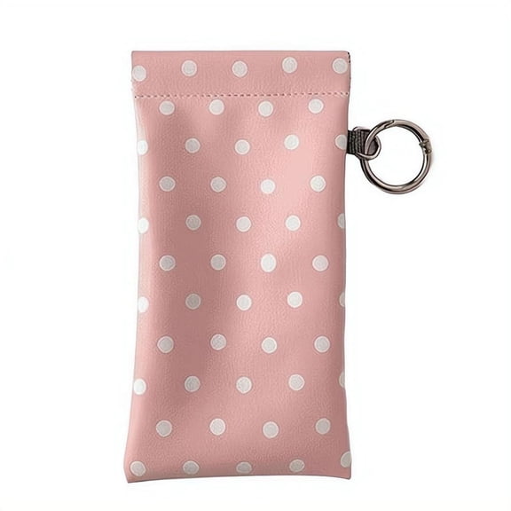 Polka Dot Glasses Case with Lens Cloth, Self-Locking Sunglass Pouch, Clip-On ID Card Holder for Bag – Travel Eyewear Storage