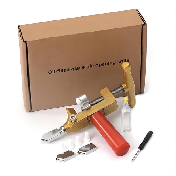 Kit para Cortar Azulejos - Cortavidrios de Rodillo con Aceite y Destornillador, Herramienta Multiusos, para Cortar Vidrio, Azulejos y Botellas