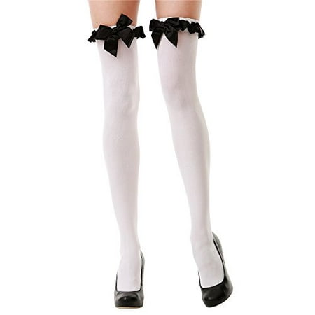 Boo! Inc. Black Bow Thigh-High White Opaque Halloween Adult Women's Cosplay Costume Tights