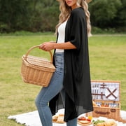 FNFYFH Womens Summer Long Flowy Kimono Cardigans Open Front Sheer Chiffon Cardigan Beach Cover Up Tops