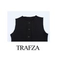 thumbnail image 5 of HH TRAF Traje de pantalón de verano para mujer, de un solo pecho, sin mangas, color negro, chaleco liso, elegante, elástico, con cuello redondo, chaleco para mujer, 5 of 5