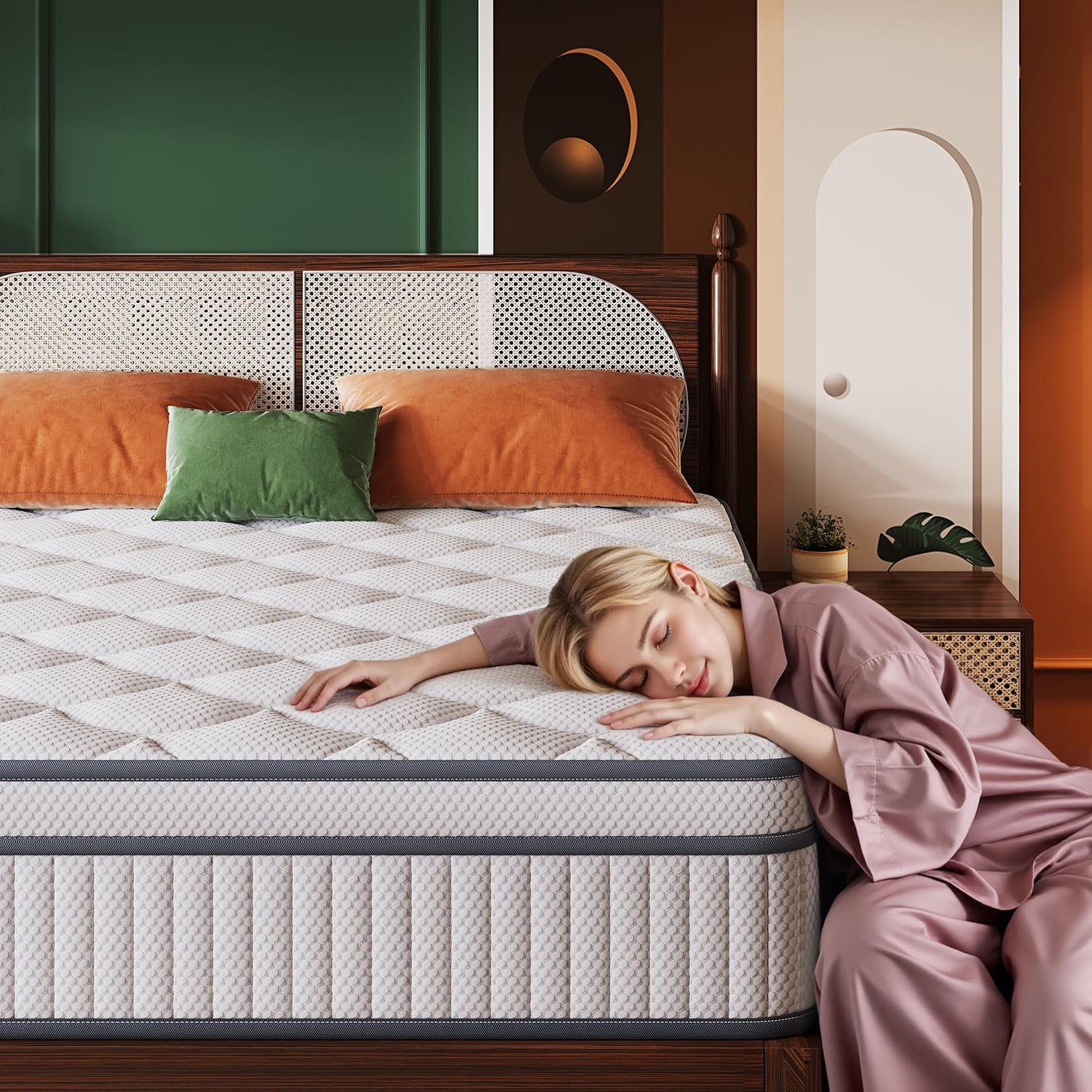 Queen Mattress , 14 Inch Queen Size Mattresses in a Box with Hybrid Medium Memory Foam and Box Spring