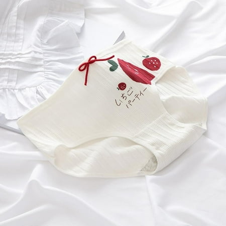 

SweetCandy Strawberry Printing Ladies Underwear Women S Cotton Crotch Underpants Large Size Cotton Seamless Mid-Waist Girl Briefs