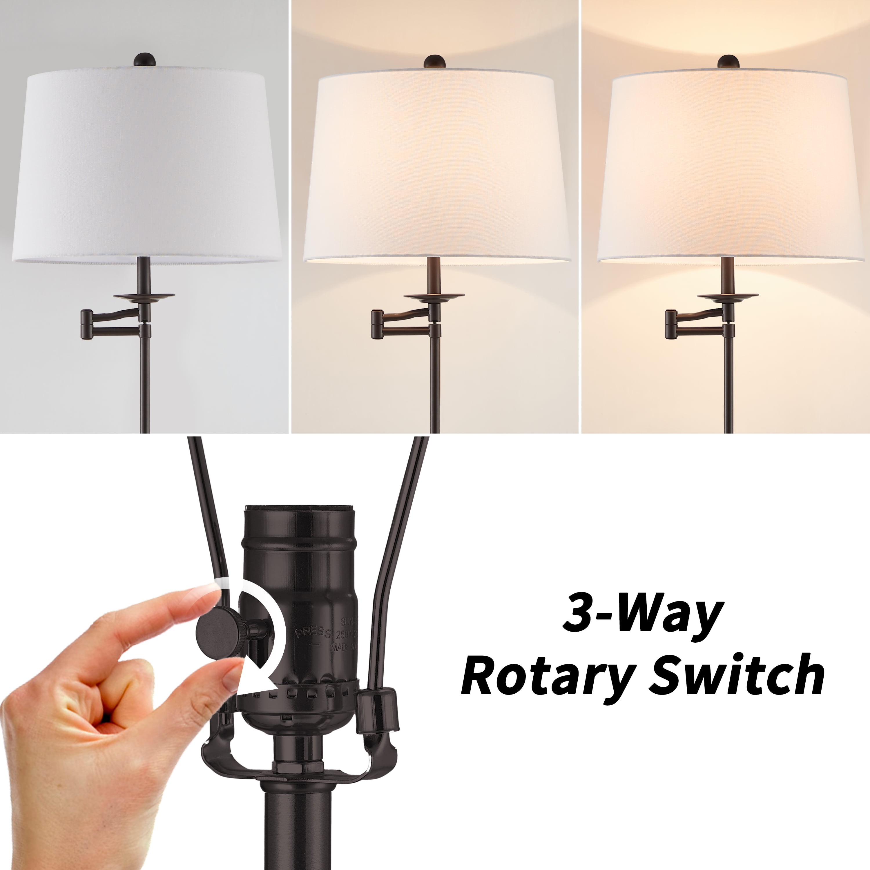 KAWOTI 64.5" Adjustable Floor Lamp with Swing Arm, 3-Way Dimmable Standing Floor Lamp for Living Room Bedroom（Bronze）