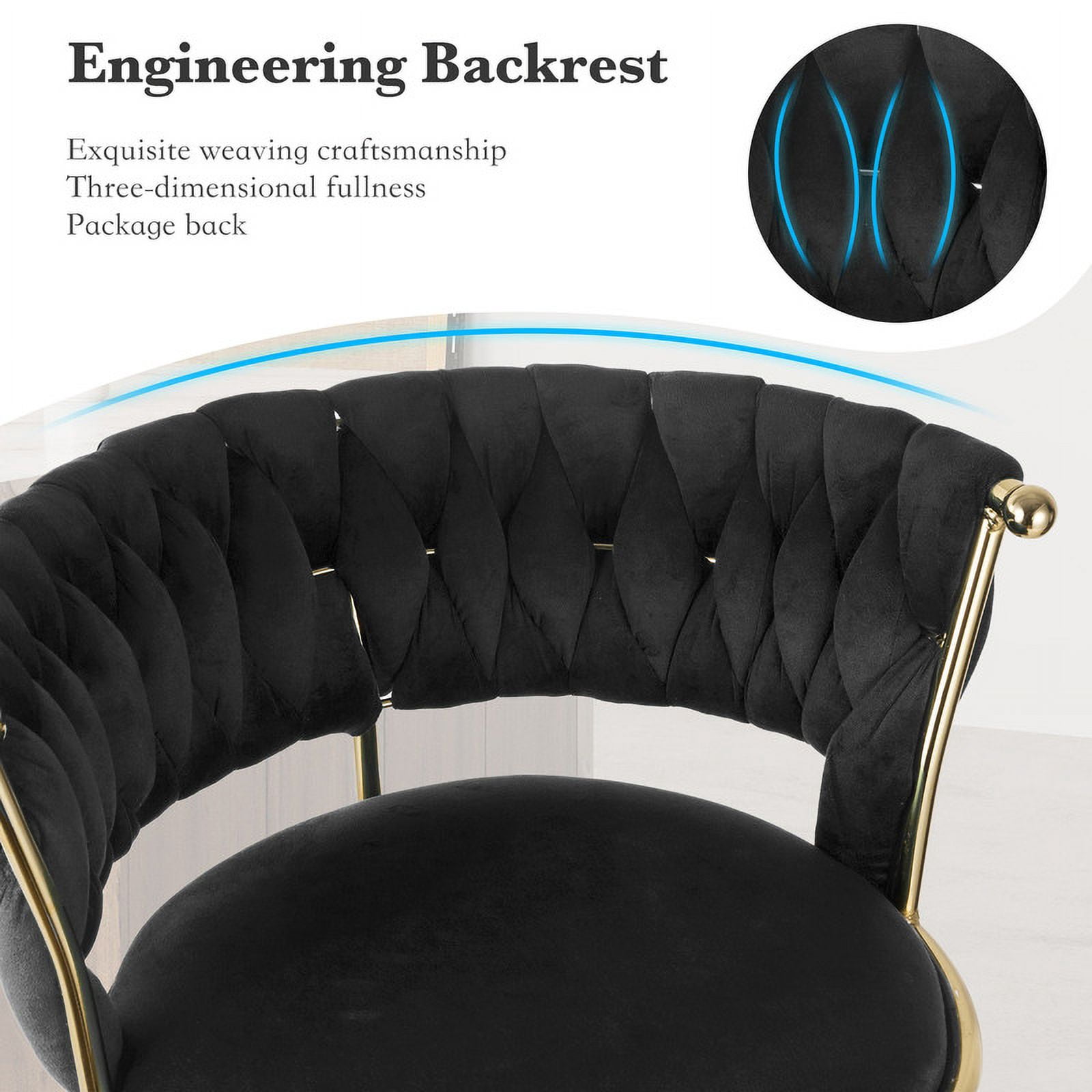 Hawsaiy Modern Velvet Bar Stool Set of 2 with Woven Back and Footrest for Kitchen, Bar, and Dining Spaces,Black