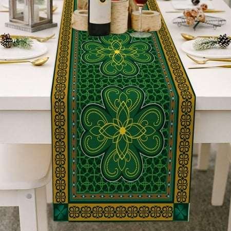 

St. Patrick s Day Table Runner Party Supplies Fabric Decorations for Wedding Birthday Baby Shower 13x70inch Dreamlike Lucky Shamrock Leaves