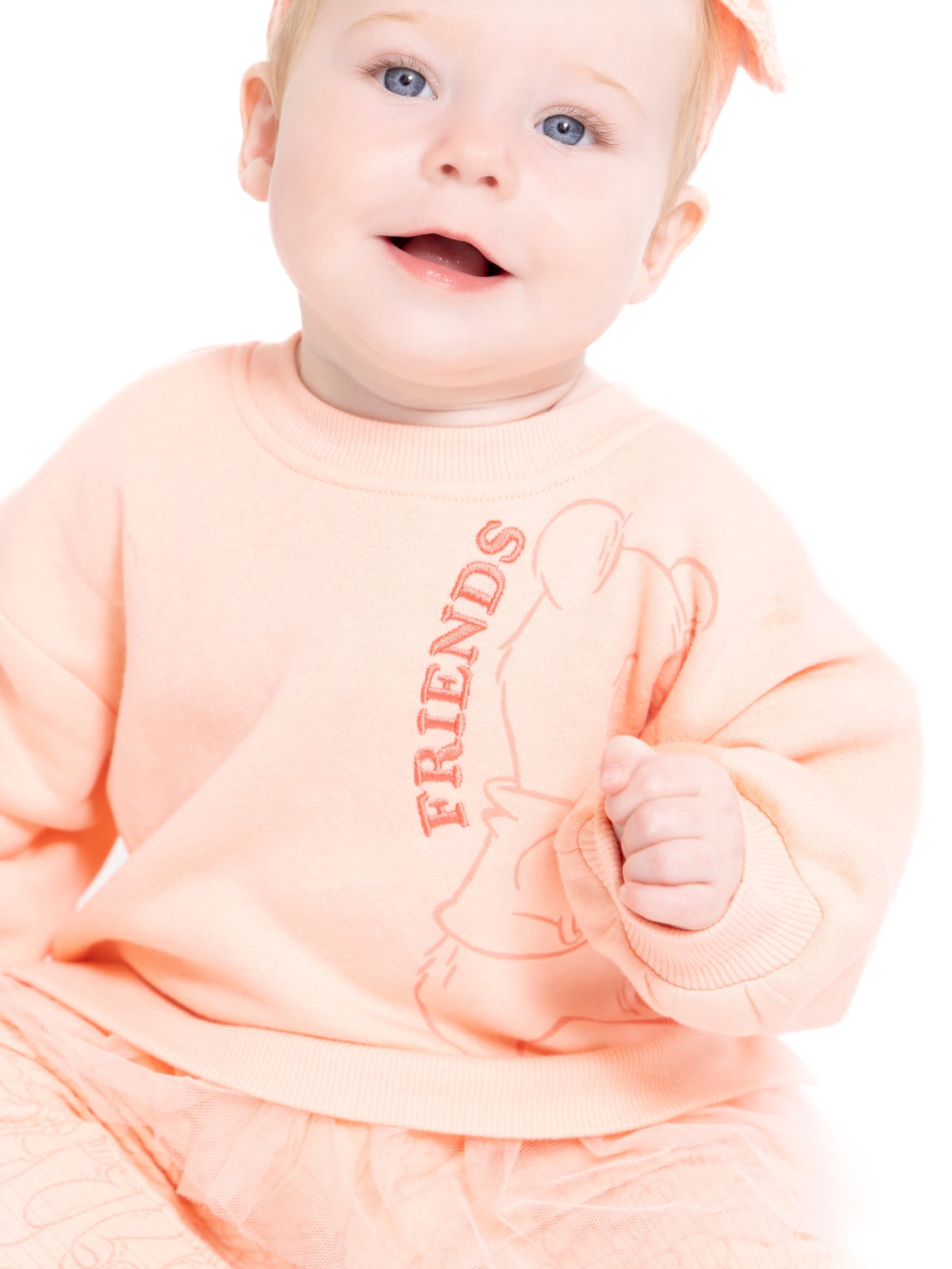 Winnie the Pooh Baby Girls Graphic Tulle Sweatshirt and Printed Leggings with Bow Headband Set, 3-Piece, Sizes 0/3M-24M