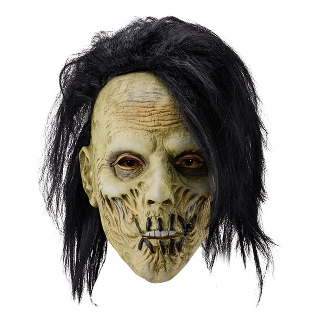 Casco de látex con forma de calavera con pelo para el carnaval de Halloween
