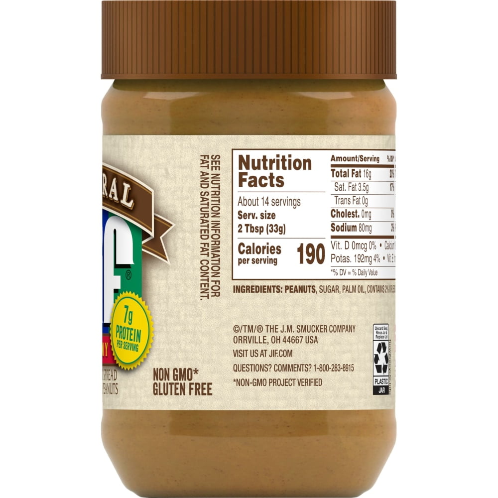Pack of 4 Jif Natural Creamy Peanut Butter, 16 oz (packaging may vary)