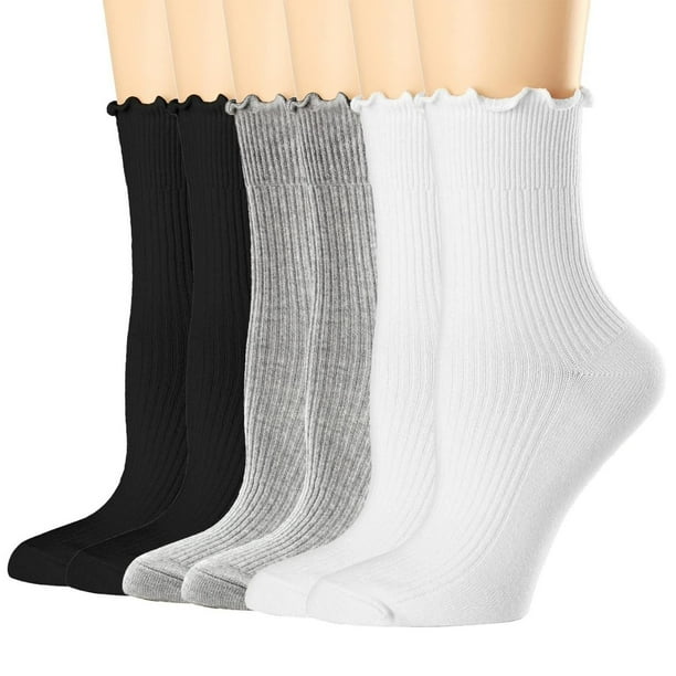 Calcetines de algodón para mujer, paquete de 6, transpirables, de doble aguja y de color liso.