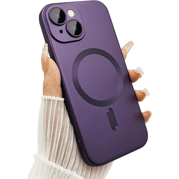 Case for iPhone 14 Plus Phone Case for Women, Shockproof Matte Luxury Soft Metallic Luster Design with Camera Lens Protector, Compatible with Magsafe for iPhone 14 Plus 6.7"-Purple
